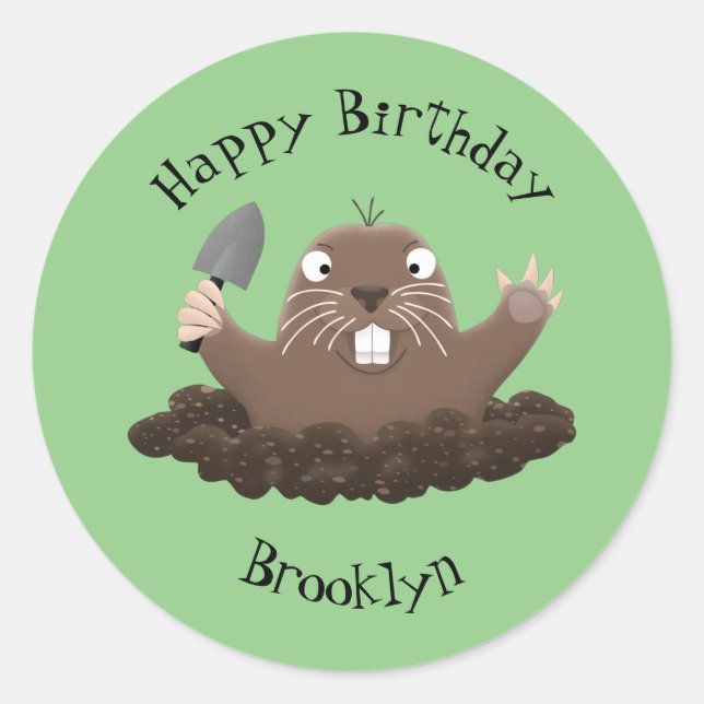 Funny pocket gopher digging cartoon illustration classic round sticker (Front)
