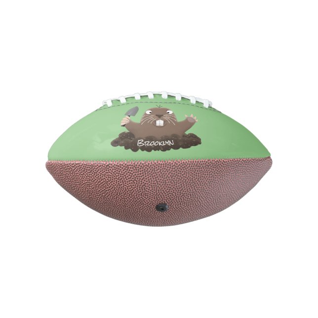 Funny pocket gopher digging cartoon illustration football (Rotated 270)