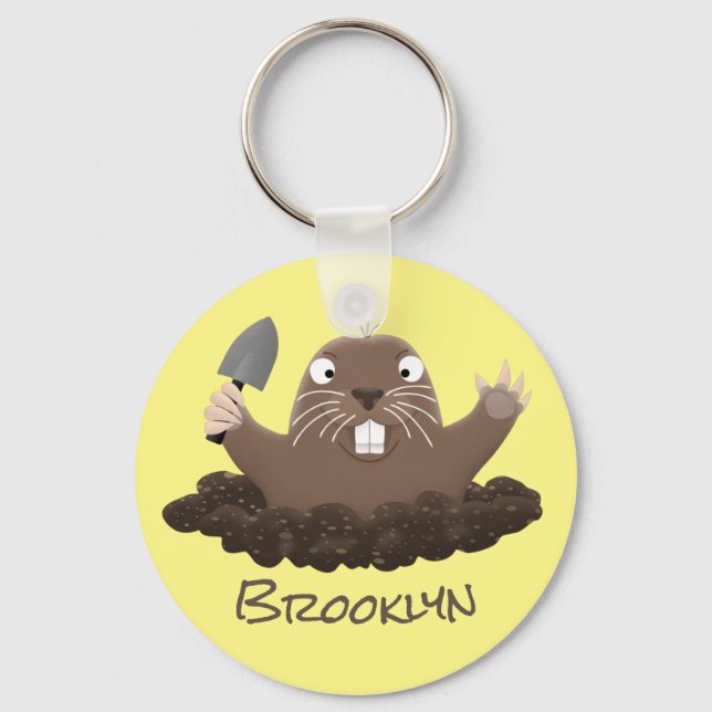 Funny pocket gopher digging cartoon illustration keychain (Front)