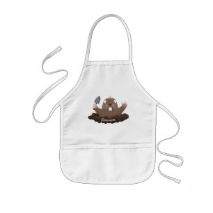 Funny pocket gopher digging cartoon illustration kids apron