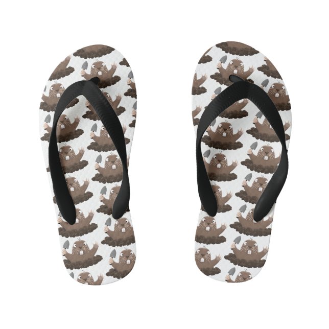 Funny pocket gopher digging cartoon illustration kid's flip flops (Footbed)