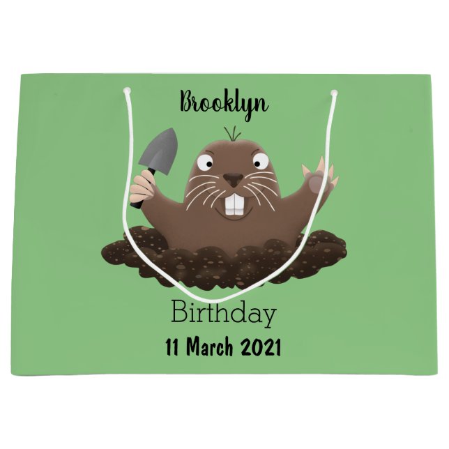 Funny pocket gopher digging cartoon illustration large gift bag (Front)