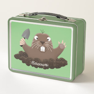 Funny pocket gopher digging cartoon illustration metal lunch box