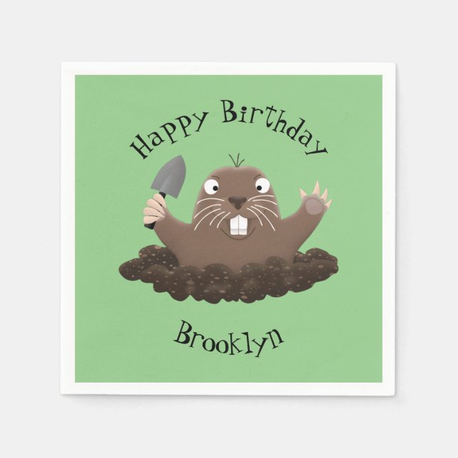 Funny pocket gopher digging cartoon illustration napkin (Front)