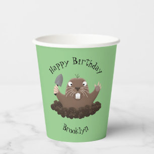 Funny pocket gopher digging cartoon illustration paper cups