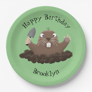 Funny pocket gopher digging cartoon illustration paper plate