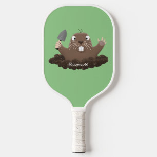 Funny pocket gopher digging cartoon illustration pickleball paddle