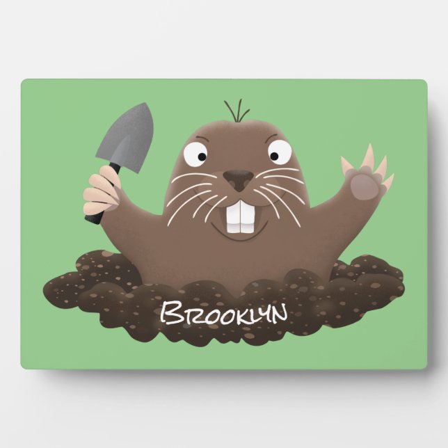 Funny pocket gopher digging cartoon illustration plaque (Front)