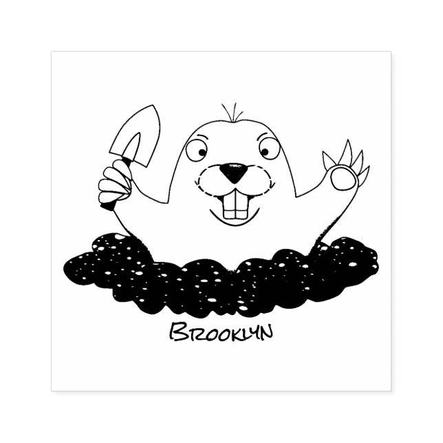 Funny pocket gopher digging cartoon illustration rubber stamp (Imprint)