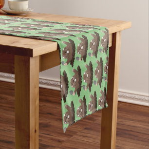 Funny pocket gopher digging cartoon illustration short table runner