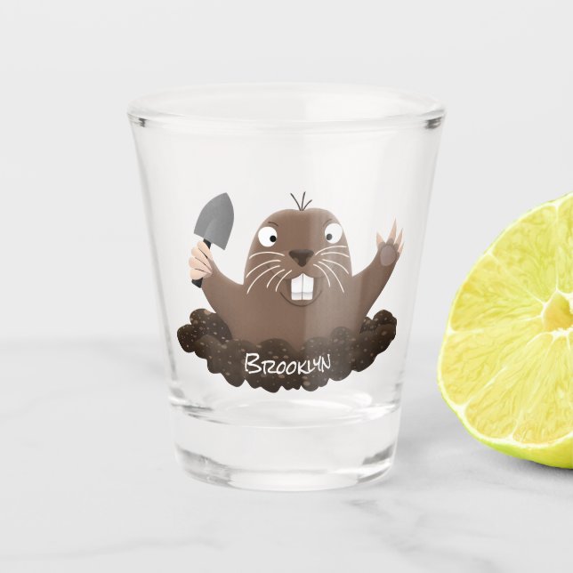 Funny pocket gopher digging cartoon illustration shot glass (Front)