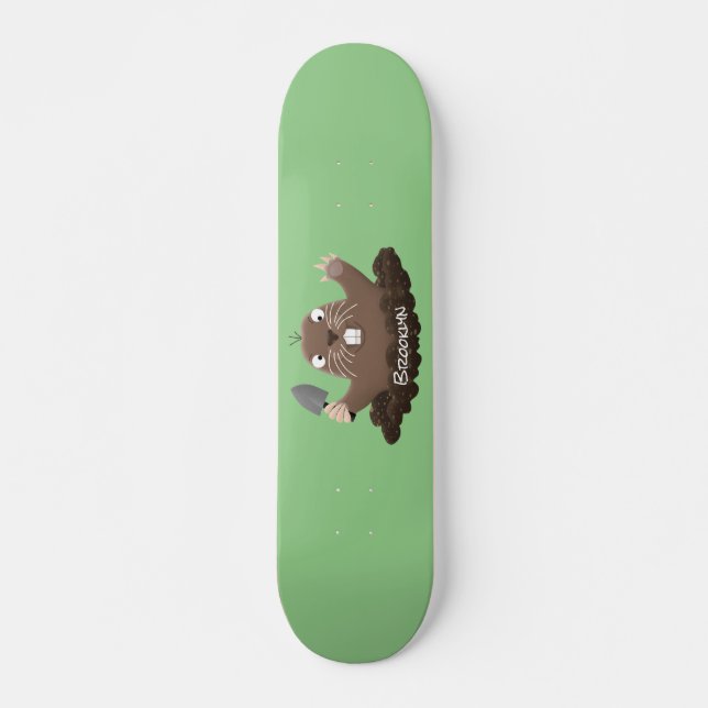Funny pocket gopher digging cartoon illustration skateboard (Front)