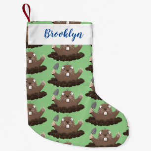 Funny pocket gopher digging cartoon illustration small christmas stocking