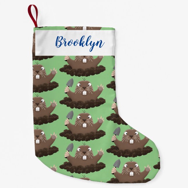 Funny pocket gopher digging cartoon illustration small christmas stocking (Front)
