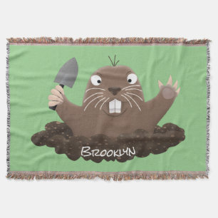 Funny pocket gopher digging cartoon illustration throw blanket