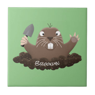 Funny pocket gopher digging cartoon illustration  tile