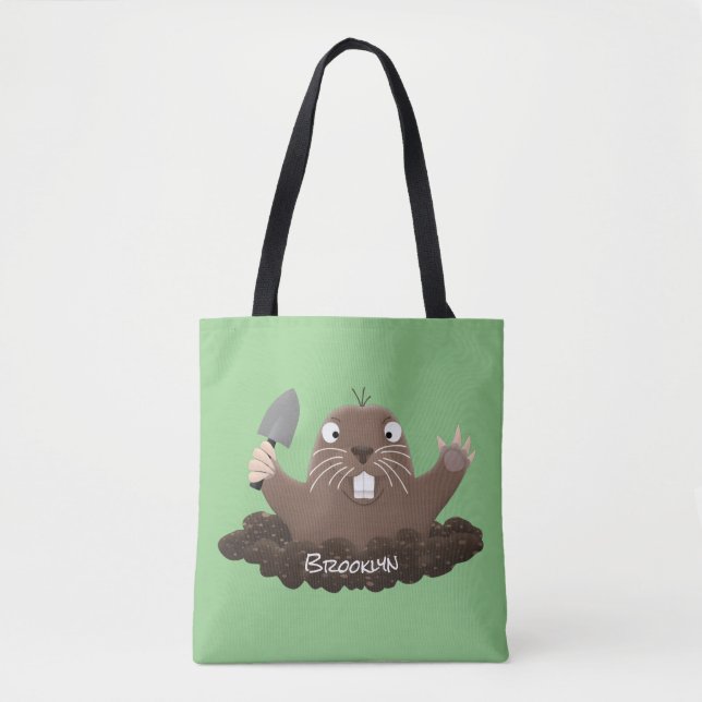 Funny pocket gopher digging cartoon illustration  tote bag (Front)