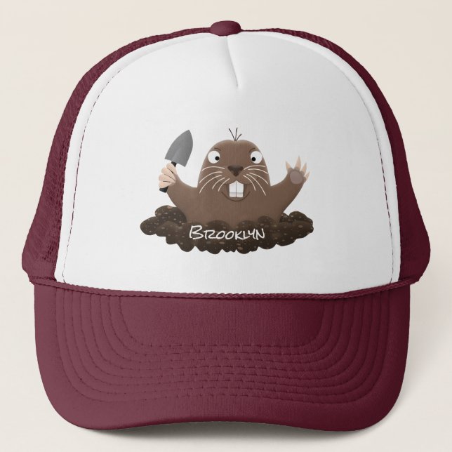 Funny pocket gopher digging cartoon illustration trucker hat (Front)