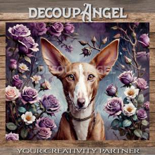 Funny Podengo with Lilac Roses Decoupage Tissue Paper