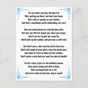Funny Poem for 60th Birthday Woman Postcard