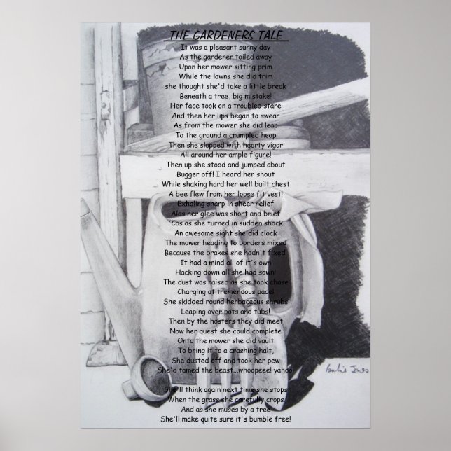 Funny poem still life garden tools art poster (Front)