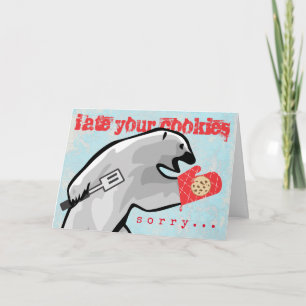 Funny polar bear baking cookies Christmas card
