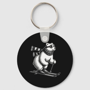 Funny Polar Bear Loves Skiing In The Snow On Ski H Keychain