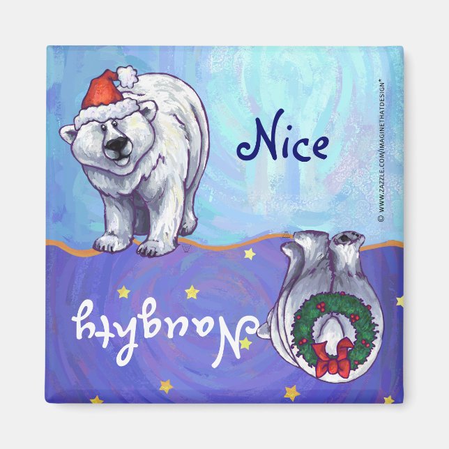 Funny Polar Bear Naughty Nice Holiday Magnet (Devant)