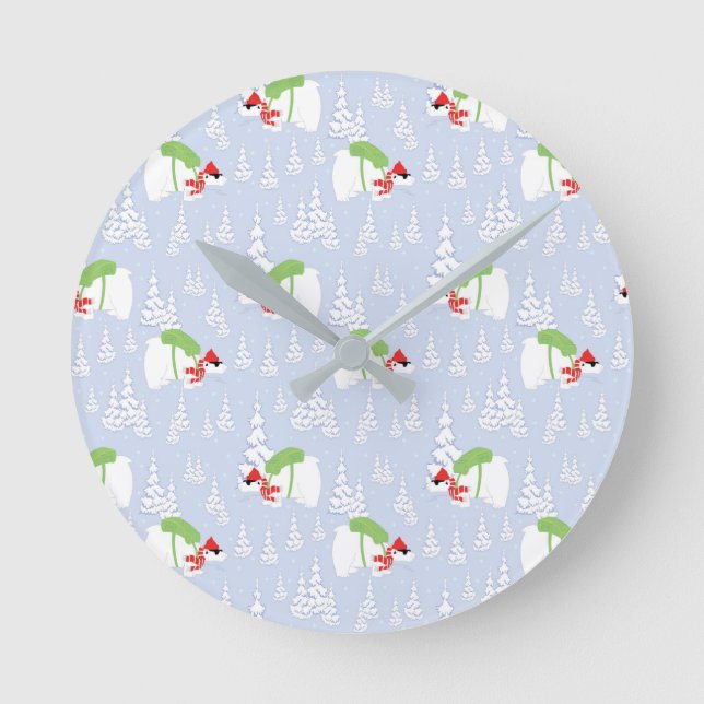funny polar bear santa round clock (Front)