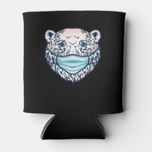 Funny Polar Bear Wearing A face Mask Animal Lover Can Cooler