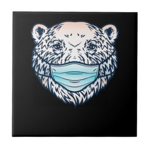 Funny Polar Bear Wearing A face Mask Animal Lover Tile
