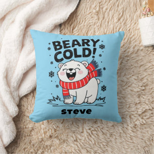 Funny Polar Beary Cold Christmas Throw Pillow