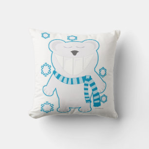 Funny Polar Molar Bear with Scarf Cartoon Design Throw Pillow