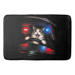 Funny Police Cat Driving Car Vintage Cat Meme Bath Mat
