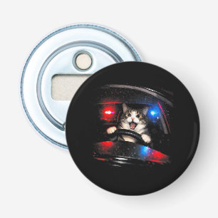 Funny Police Cat Driving Car Vintage Cat Meme Bottle Opener