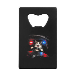 Funny Police Cat Driving Car Vintage Cat Meme Credit Card Bottle Opener