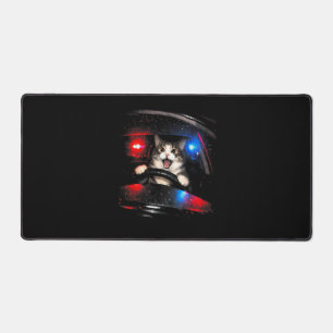 Funny Police Cat Driving Car Vintage Cat Meme Desk Mat
