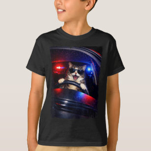 Funny police crazy cat driving car funny cat meme T-Shirt
