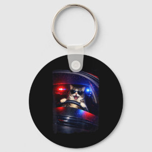 Funny police crazy cat driving car funny cat memeF Keychain