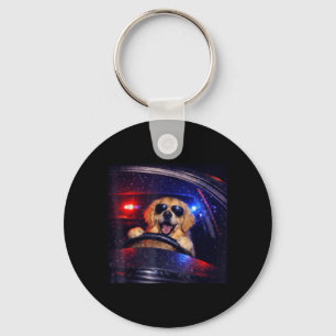 Funny Police Golden Retriever Driving Car Dog Meme Keychain