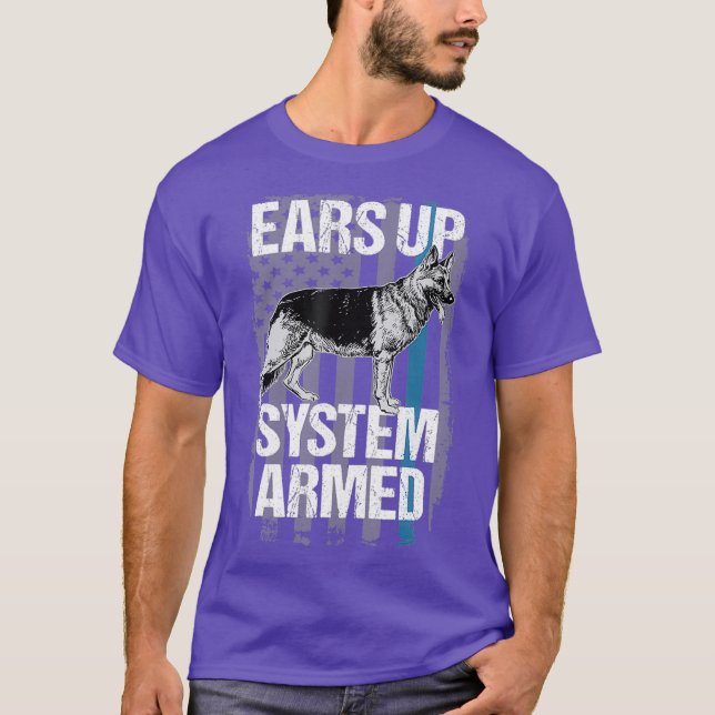 Funny Police K9 Tshirt Thin Blue Line Ears Up (Front)