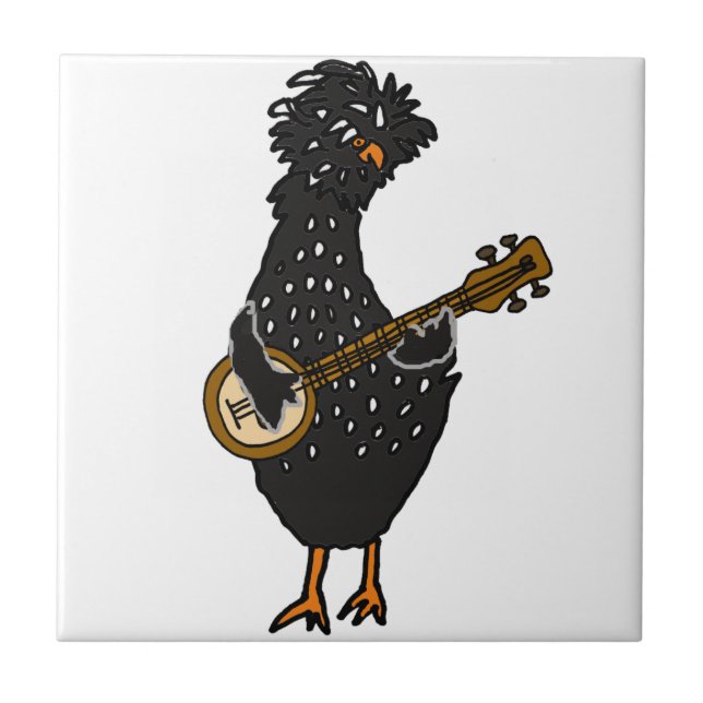 Funny Polish Chicken Playing Banjo Art Tile (Front)