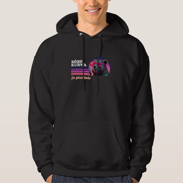 Funny Polish Kurwa Biber Retro Synthwave Style Hoodie (Front)