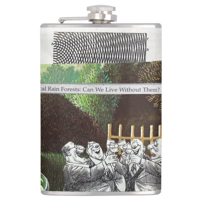 Funny Political Joke Forest Climate Change Satire Hip Flask (Front)