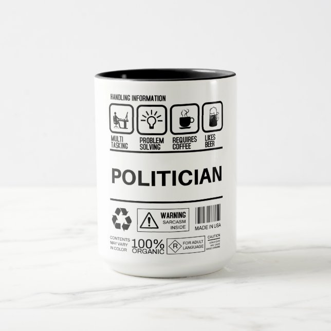 Funny Politician Handling Information Mug (Center)