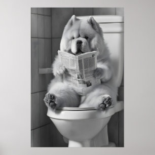 Funny Pomeranian Bathroom Print, Dog Newspaper Art Poster