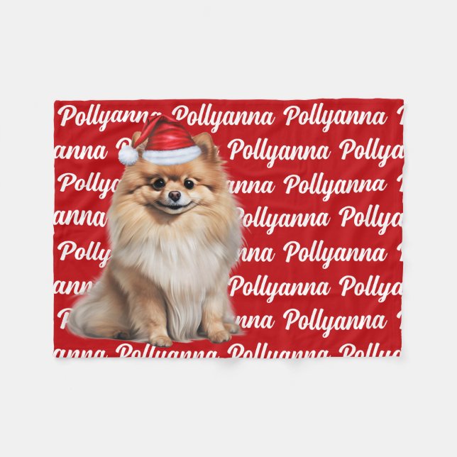 Funny Pomeranian Dog Name Pattern Christmas Fleece Blanket (Front (Horizontal))