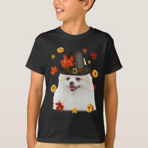Funny Pomeranian Dog Pilgrim Hat Fall Happy Thanks T-Shirt