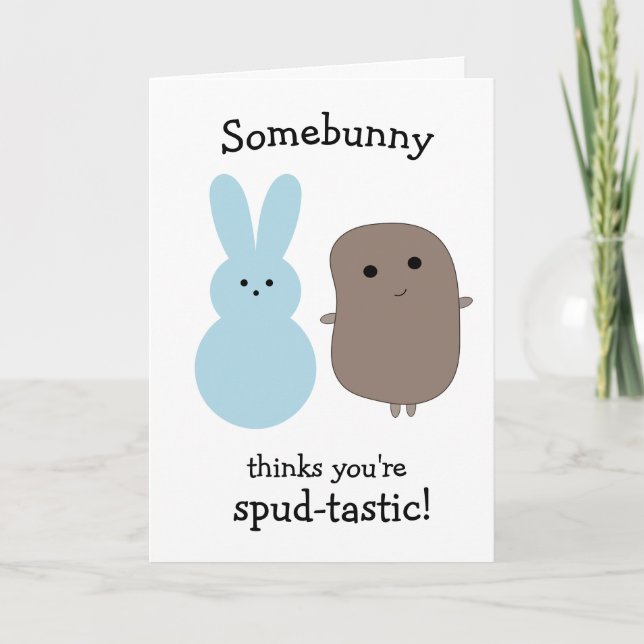 Funny Pomme de terre Bleu Lapin Carte de Pâques (Devant)