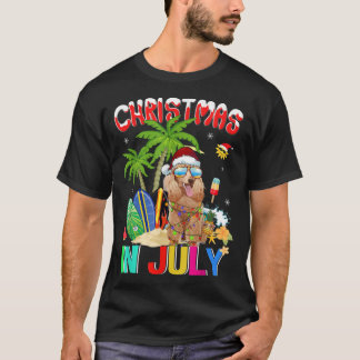 Funny Poodle Dog in Santa Hat Sunglasses Christmas T-Shirt